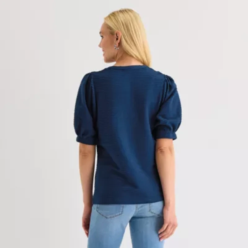 St. John's Bay Womens Henley Neck Elbow Sleeve Blouse