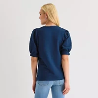 St. John's Bay Womens Henley Neck Elbow Sleeve Blouse