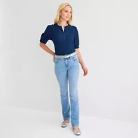 St. John's Bay Womens Henley Neck Elbow Sleeve Blouse