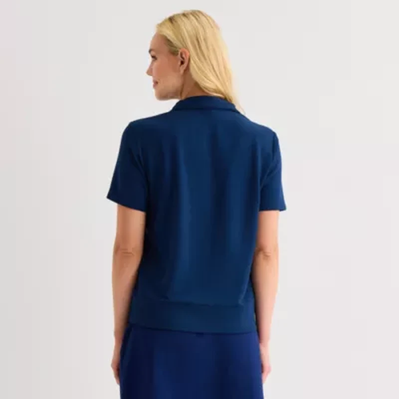 St. John's Bay Womens Mock Neck Short Sleeve Polo Shirt