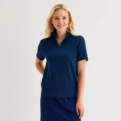St. John's Bay Womens Mock Neck Short Sleeve Polo Shirt