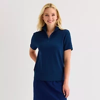 St. John's Bay Womens Mock Neck Short Sleeve Polo Shirt