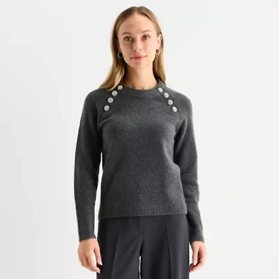 Liz Claiborne Womens Crew Neck Long Sleeve Pullover Sweater
