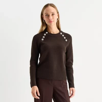 Liz Claiborne Womens Crew Neck Long Sleeve Pullover Sweater