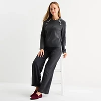 Liz Claiborne Womens Crew Neck Long Sleeve Pullover Sweater