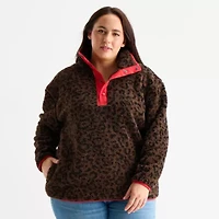St. John's Bay Womens Plus Mock Neck Long Sleeve Sweatshirt