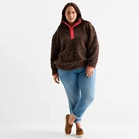 St. John's Bay Womens Plus Mock Neck Long Sleeve Sweatshirt