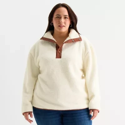 St. John's Bay Womens Plus Mock Neck Long Sleeve Sweatshirt