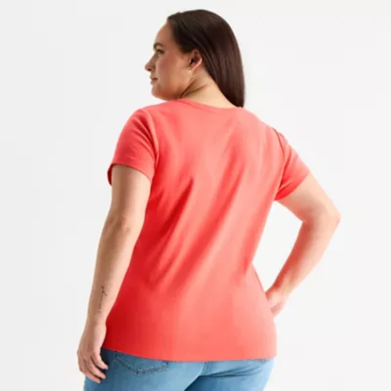 St. John's Bay Womens Plus V Neck Short Sleeve T-Shirt