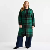 Liz Claiborne Coatigan Womens Long Sleeve Button Plus Plaid Cardigan