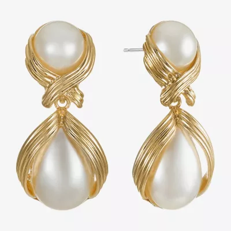 Bijoux Bar Womens Simulated Pearl Hypoallergenic Drop Earrings