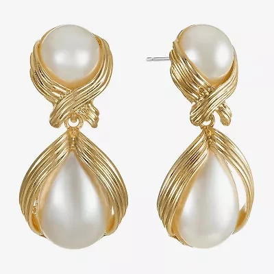 Bijoux Bar Womens Simulated Pearl Hypoallergenic Drop Earrings
