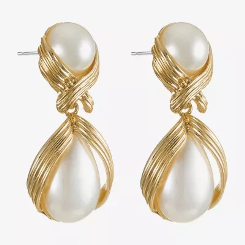 Bijoux Bar Womens Simulated Pearl Hypoallergenic Drop Earrings