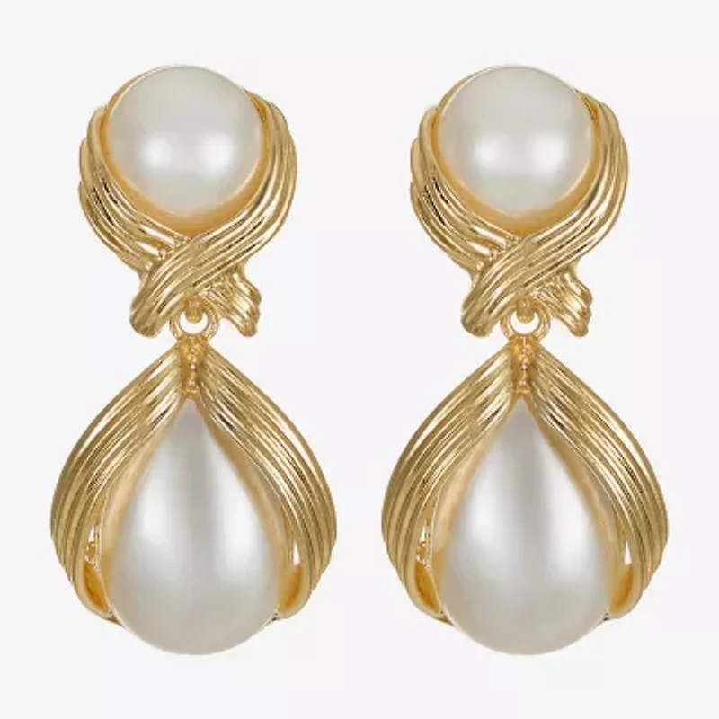 Bijoux Bar Womens Simulated Pearl Hypoallergenic Drop Earrings