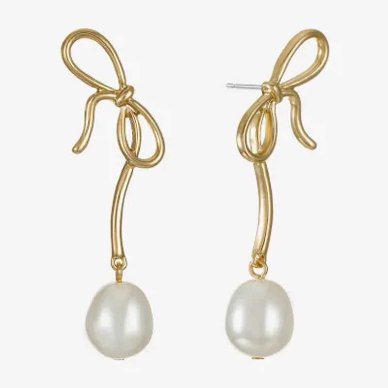 Bijoux Bar Womens Simulated Pearl Bow Hypoallergenic Drop Earrings