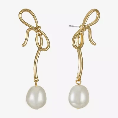 Bijoux Bar Womens Simulated Pearl Bow Hypoallergenic Drop Earrings