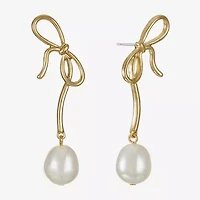 Bijoux Bar Womens Simulated Pearl Bow Hypoallergenic Drop Earrings