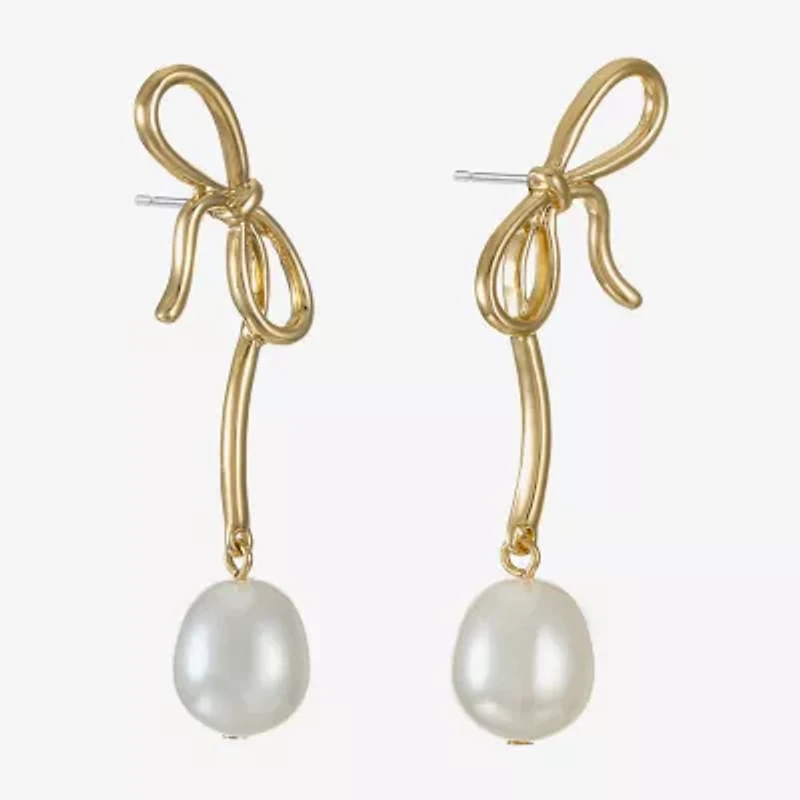Bijoux Bar Womens Simulated Pearl Bow Hypoallergenic Drop Earrings