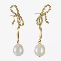 Bijoux Bar Womens Simulated Pearl Bow Hypoallergenic Drop Earrings