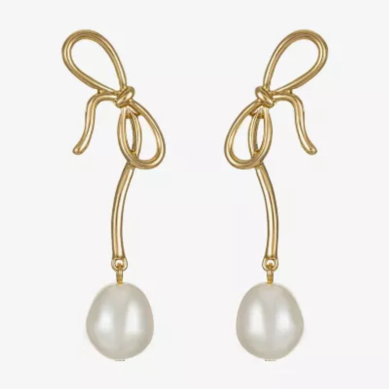Bijoux Bar Womens Simulated Pearl Bow Hypoallergenic Drop Earrings