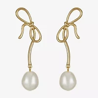 Bijoux Bar Womens Simulated Pearl Bow Hypoallergenic Drop Earrings