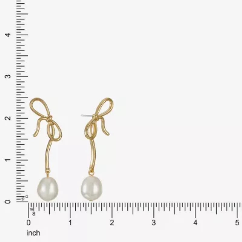Bijoux Bar Womens Simulated Pearl Bow Hypoallergenic Drop Earrings
