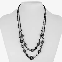 Mixit Black Womens Gray Glass 17 Inch Strand Necklace