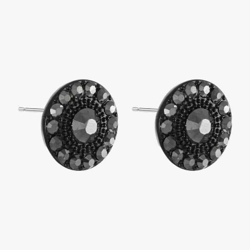 Mixit Black Gray Glass 25mm Round Stud Earrings