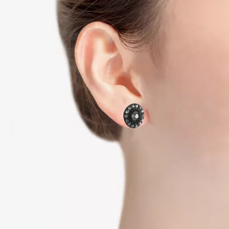 Mixit Black Gray Glass 25mm Round Stud Earrings