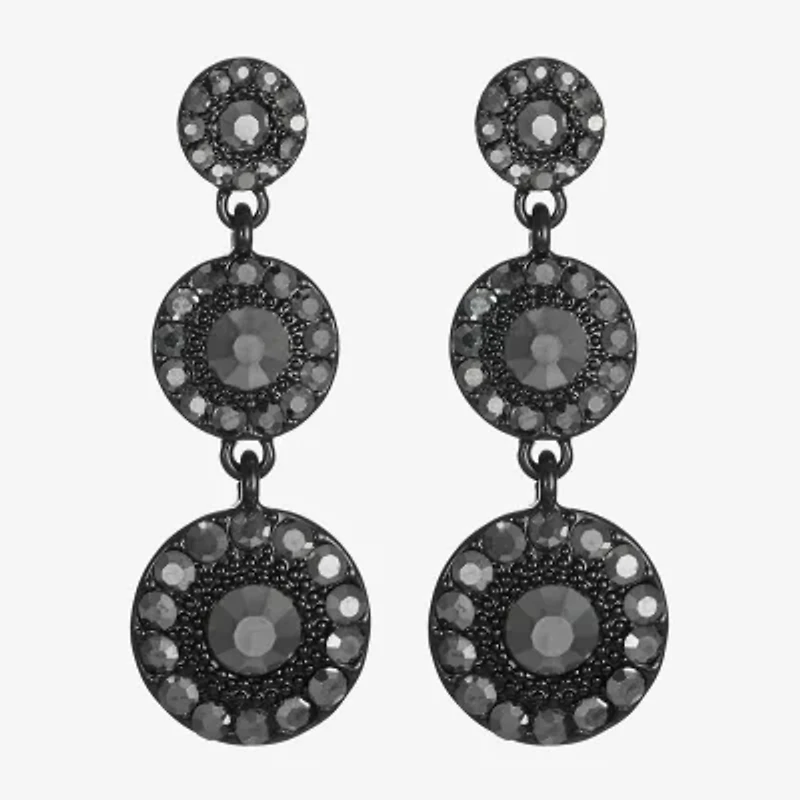 Mixit Black Womens Gray Glass Round Hypoallergenic Drop Earrings