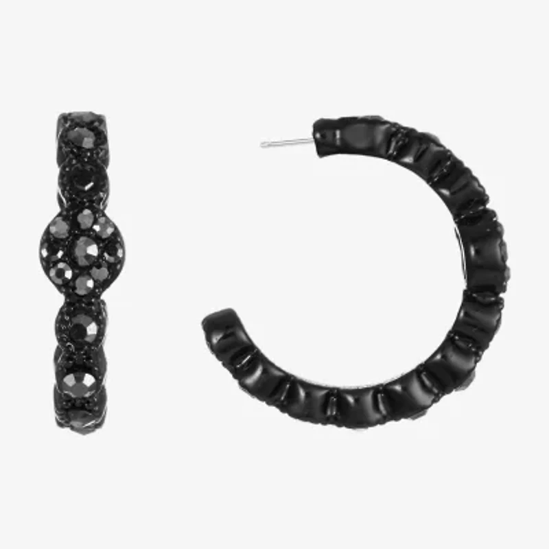 Mixit Black Womens Gray Glass 38mm Round Hypoallergenic Hoop Earrings