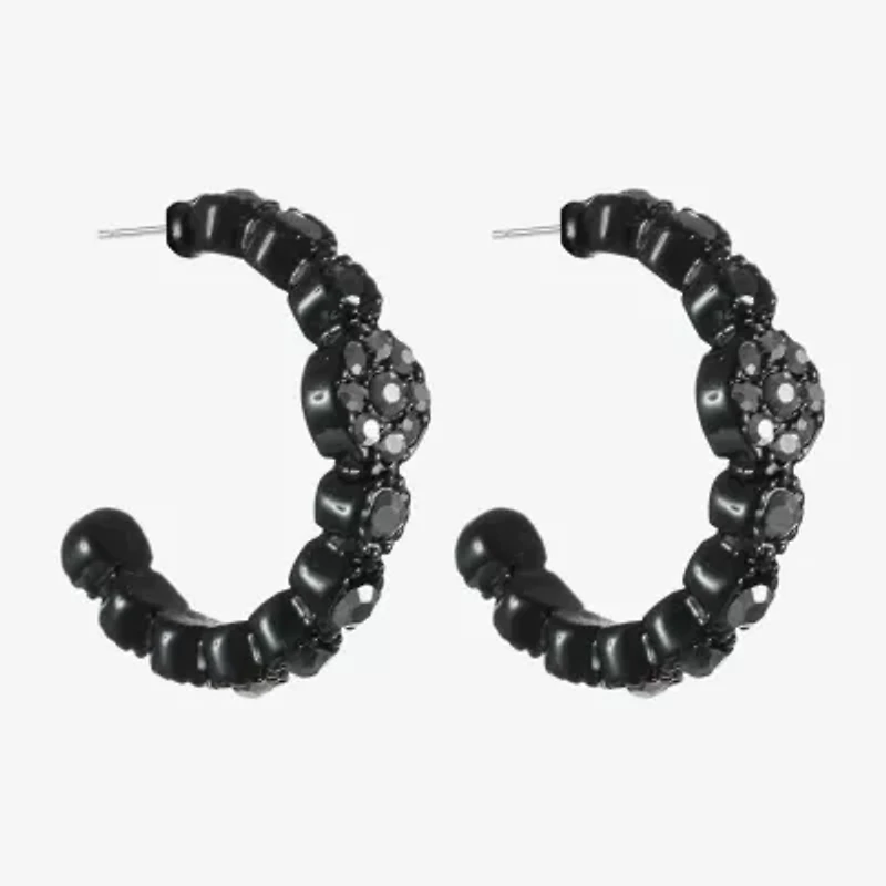 Mixit Black Womens Gray Glass 38mm Round Hypoallergenic Hoop Earrings
