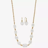 Liz Claiborne Gold Tone Frontal Necklace & Drop Earring Womens Simulated Pearl 2-pc. Jewelry Set