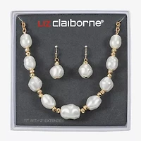 Liz Claiborne Gold Tone Frontal Necklace & Drop Earring Womens Simulated Pearl 2-pc. Jewelry Set