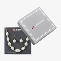 Liz Claiborne Gold Tone Frontal Necklace & Drop Earring Womens Simulated Pearl 2-pc. Jewelry Set