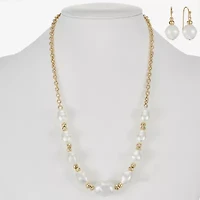 Liz Claiborne Gold Tone Frontal Necklace & Drop Earring Womens Simulated Pearl 2-pc. Jewelry Set