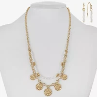 Liz Claiborne Gold Tone Charm Multi Strand Necklace & Linear Earring Womens Simulated Pearl 2-pc. Jewelry Set