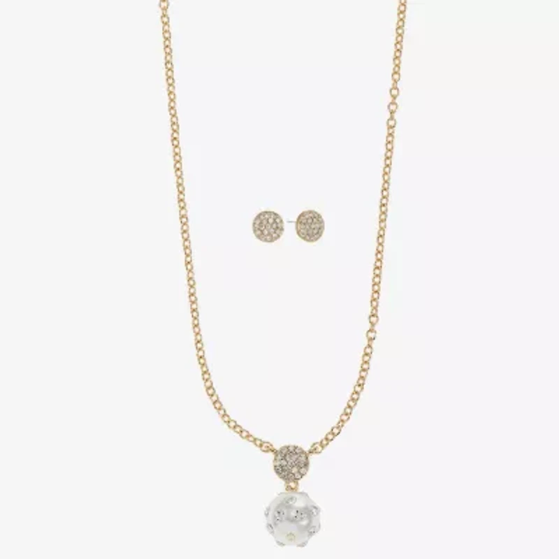 Liz Claiborne Gold Tone Pendant Necklace & Stud Earring Womens Simulated Pearl 2-pc. Jewelry Set