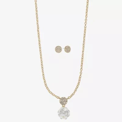 Liz Claiborne Gold Tone Pendant Necklace & Stud Earring Womens Simulated Pearl 2-pc. Jewelry Set