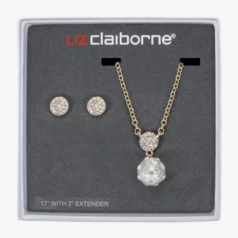 Liz Claiborne Gold Tone Pendant Necklace & Stud Earring Womens Simulated Pearl 2-pc. Jewelry Set