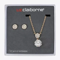 Liz Claiborne Gold Tone Pendant Necklace & Stud Earring Womens Simulated Pearl 2-pc. Jewelry Set