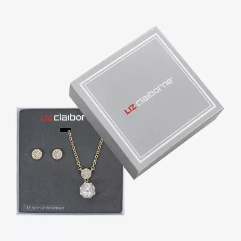Liz Claiborne Gold Tone Pendant Necklace & Stud Earring Womens Simulated Pearl 2-pc. Jewelry Set
