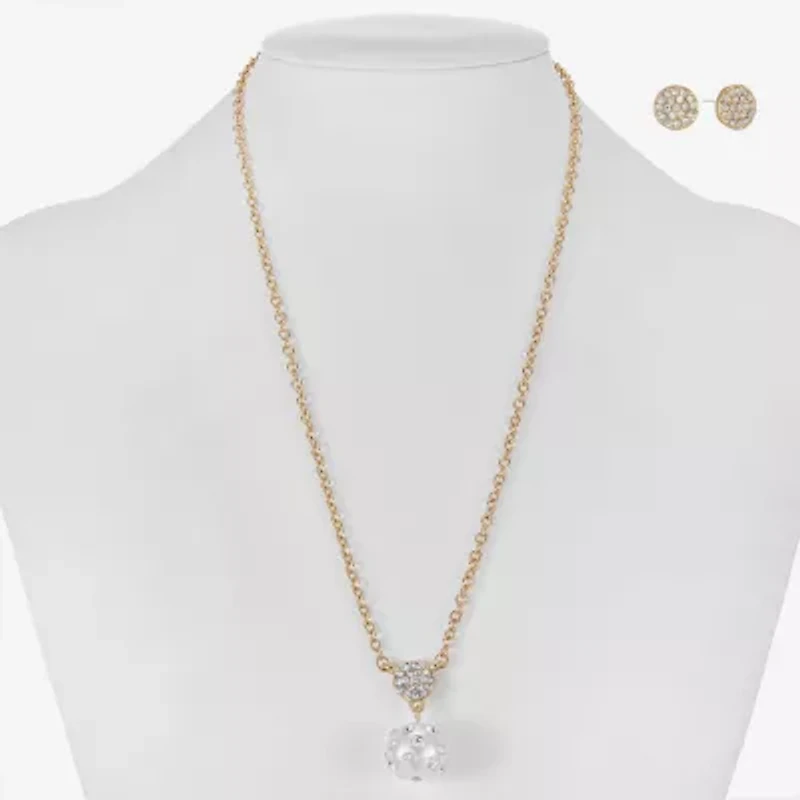 Liz Claiborne Gold Tone Pendant Necklace & Stud Earring Womens Simulated Pearl 2-pc. Jewelry Set