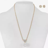 Liz Claiborne Gold Tone Pendant Necklace & Stud Earring Womens Simulated Pearl 2-pc. Jewelry Set