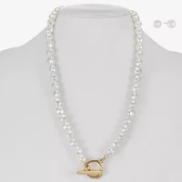 Liz Claiborne Gold Tone Toggle Collar Necklace & Stud Earring Womens Simulated Pearl 2-pc. Jewelry Set