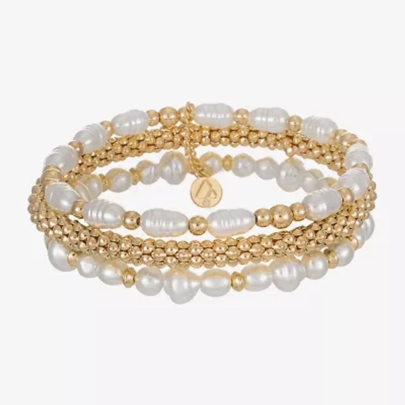 Liz Claiborne Gold Tone Womens Simulated Pearl Stretch Bracelet