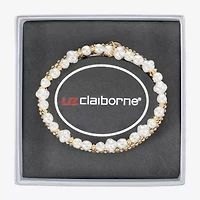 Liz Claiborne Gold Tone Womens Simulated Pearl Stretch Bracelet
