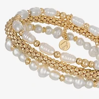 Liz Claiborne Gold Tone Womens Simulated Pearl Stretch Bracelet
