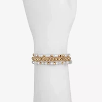 Liz Claiborne Gold Tone Womens Simulated Pearl Stretch Bracelet
