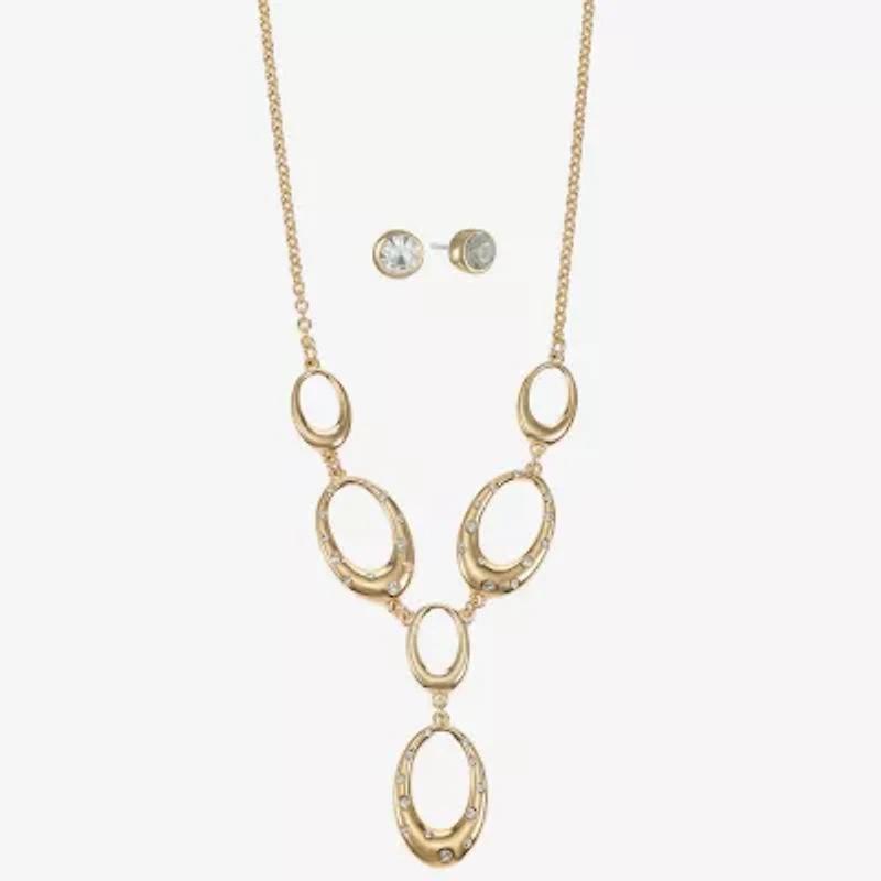Liz Claiborne Y Necklace & Stud Earring Womens Glass Oval 2-pc. Jewelry Set